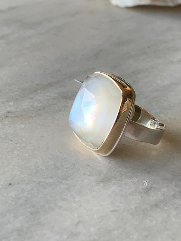 Jamie Joseph Rock Crystal over Mother of Pearl Large Square Ring, Size 7.25