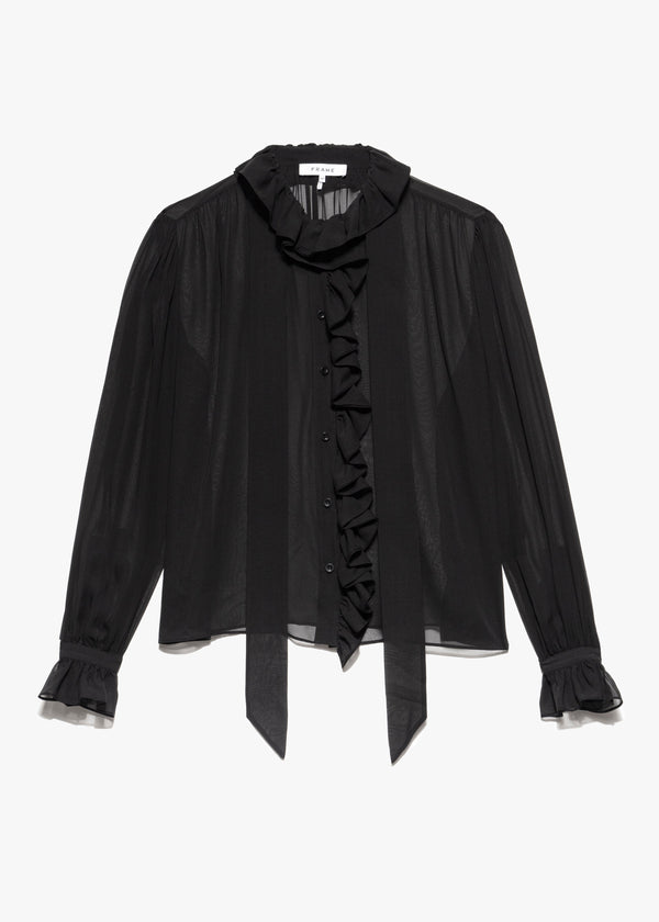 Frame Ruffle Front Shirt, Noir