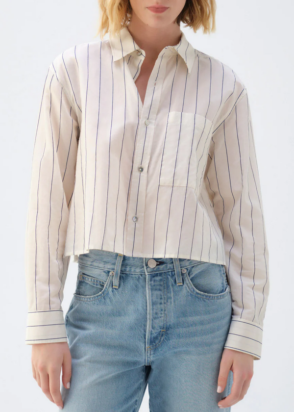 Amo Denim Ruth Crop Shirt Striped, Bone & Neptune