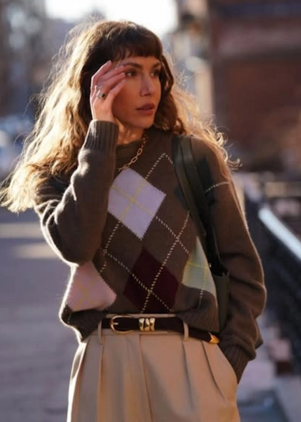 White and Warren Cashmere Argyle Crew